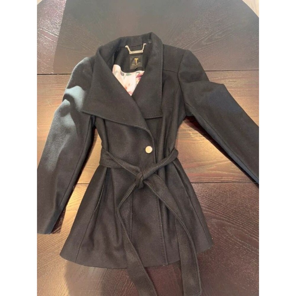 Ted Baker Signature Belted Wool Cashmere Blend Wrap Coat Sz 1